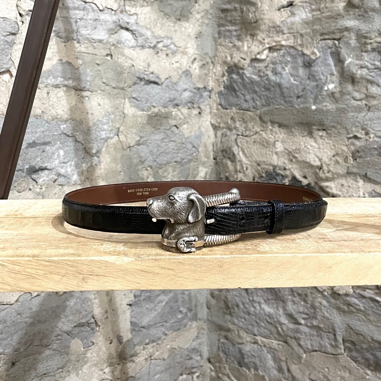 Barry Kieselstein-Cord Black Lizard Dog Buckle Belt – 75cm
