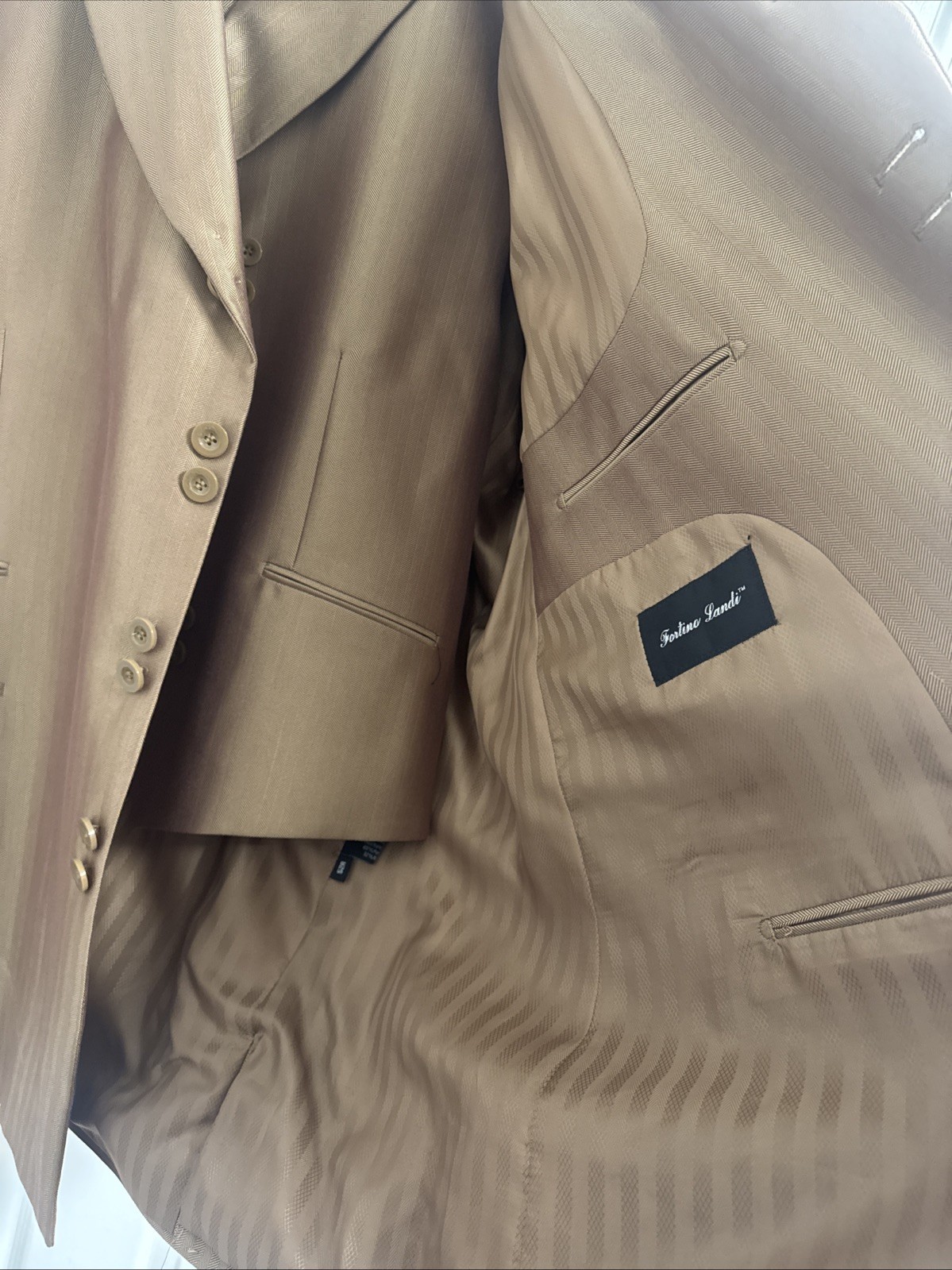 Fortino Landi 3PC Men’s Double Button Vested Fashion Suit Brown Tan 52R/46W NWT