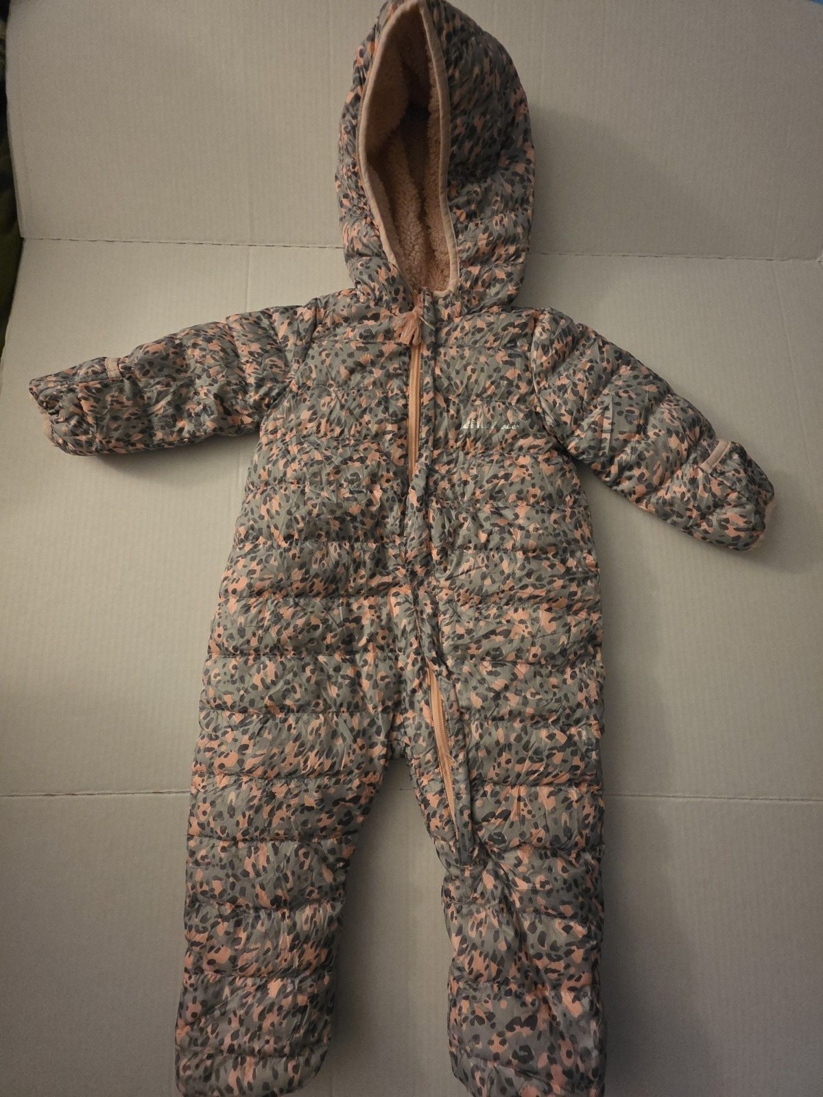 Eddie Bauer Infant 6M-12M Hooded Down Snowsuit Leopard Print