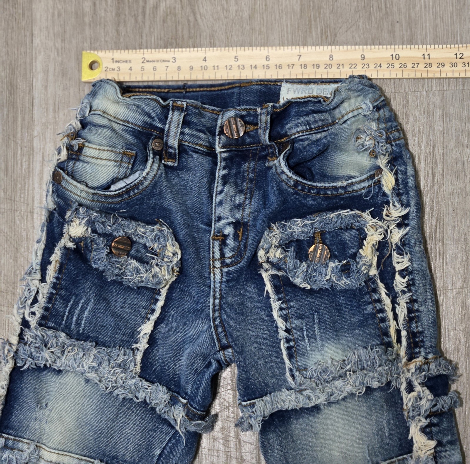 FWRD DENIM Girls Stacked Distressed Jeans Blue Size 5 98% Cotton 2% Elastane