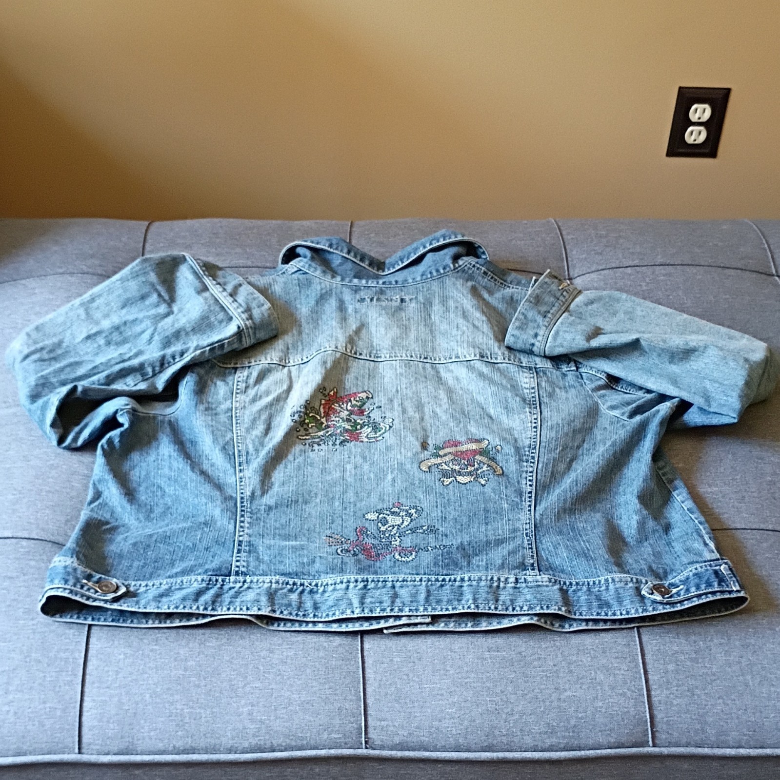 Calvin Klein Jeans Women’s Blue Embroidered Button Jacket Collared Pockets 3XL