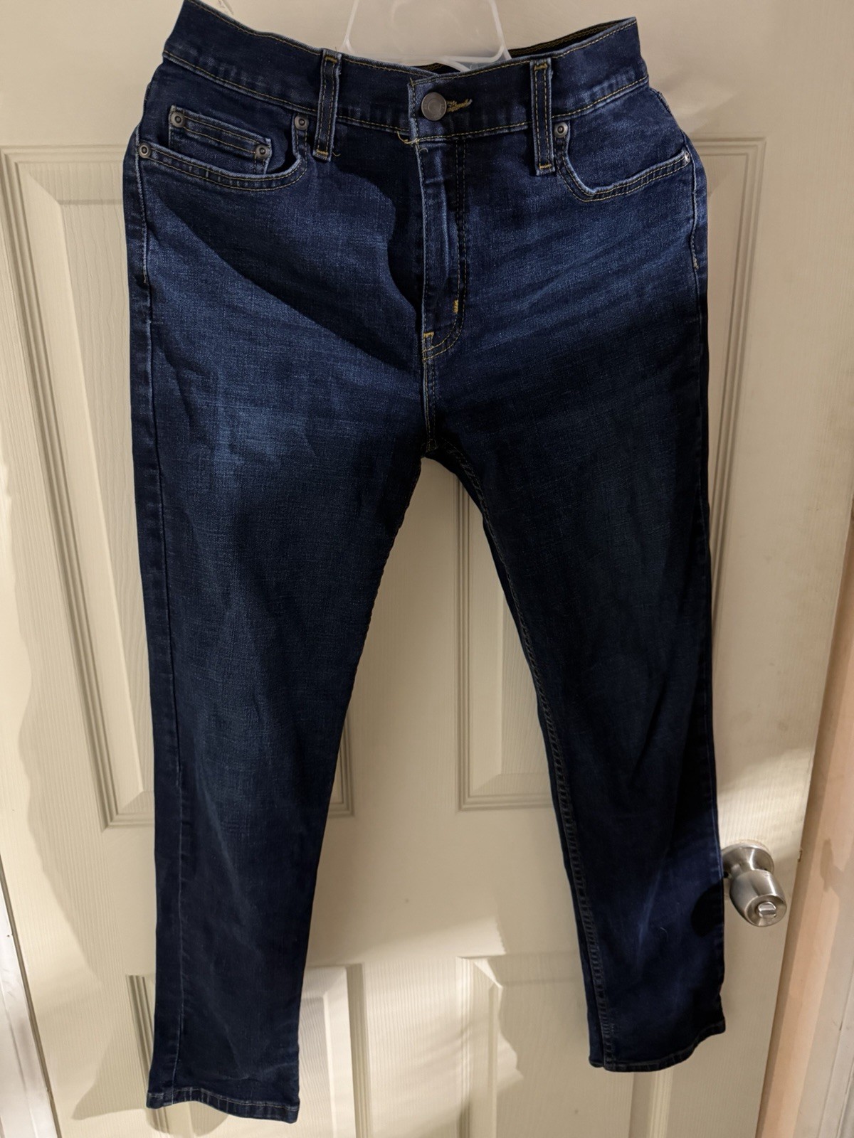 Dark Blue Skinny Denim Jeans Cotton Blend Button Zip 5-Pocket men
