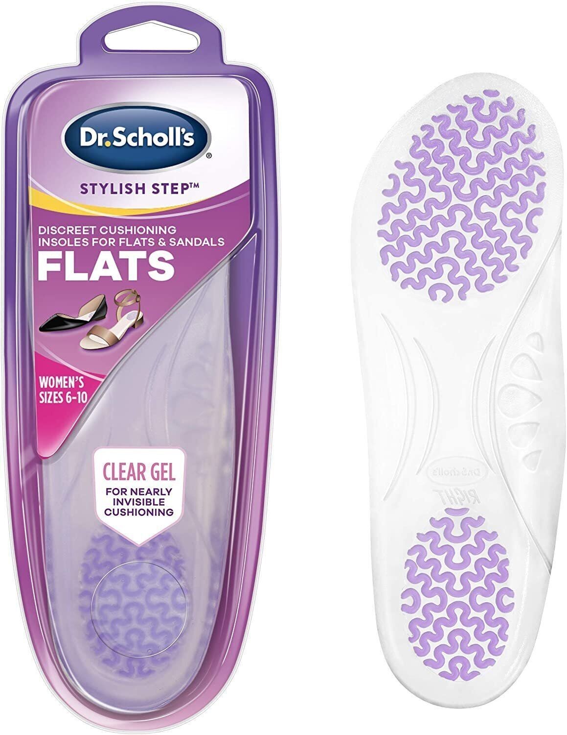 Dr. Scholl’s Stylish Step Clear Cushioning Insoles For Flats Women’s Size 6-10