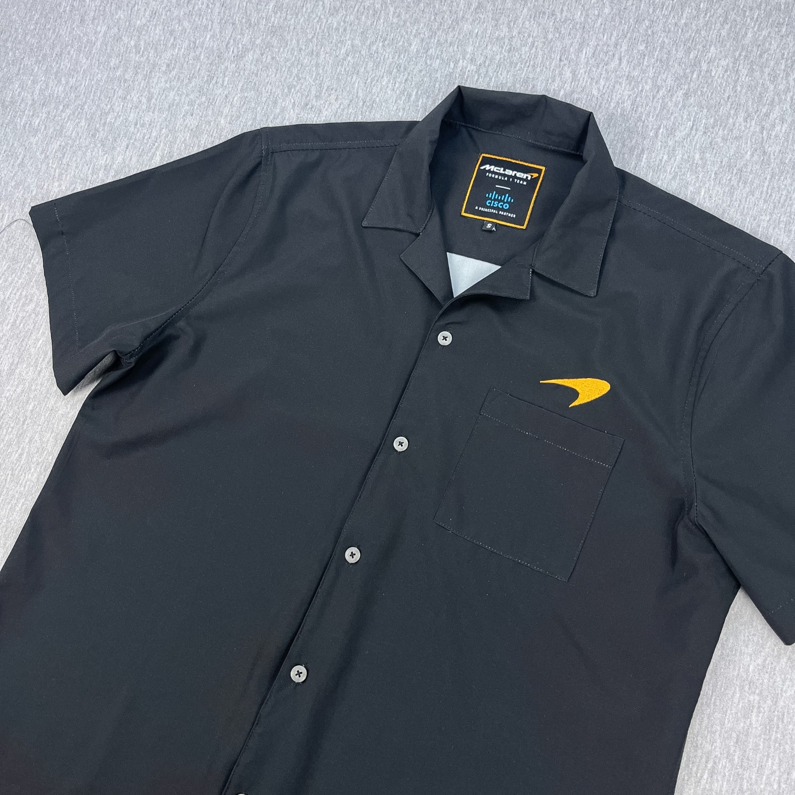 McLaren Formula 1 Team Official Logo Shirt Mens S Black Cisco Partner Stretch