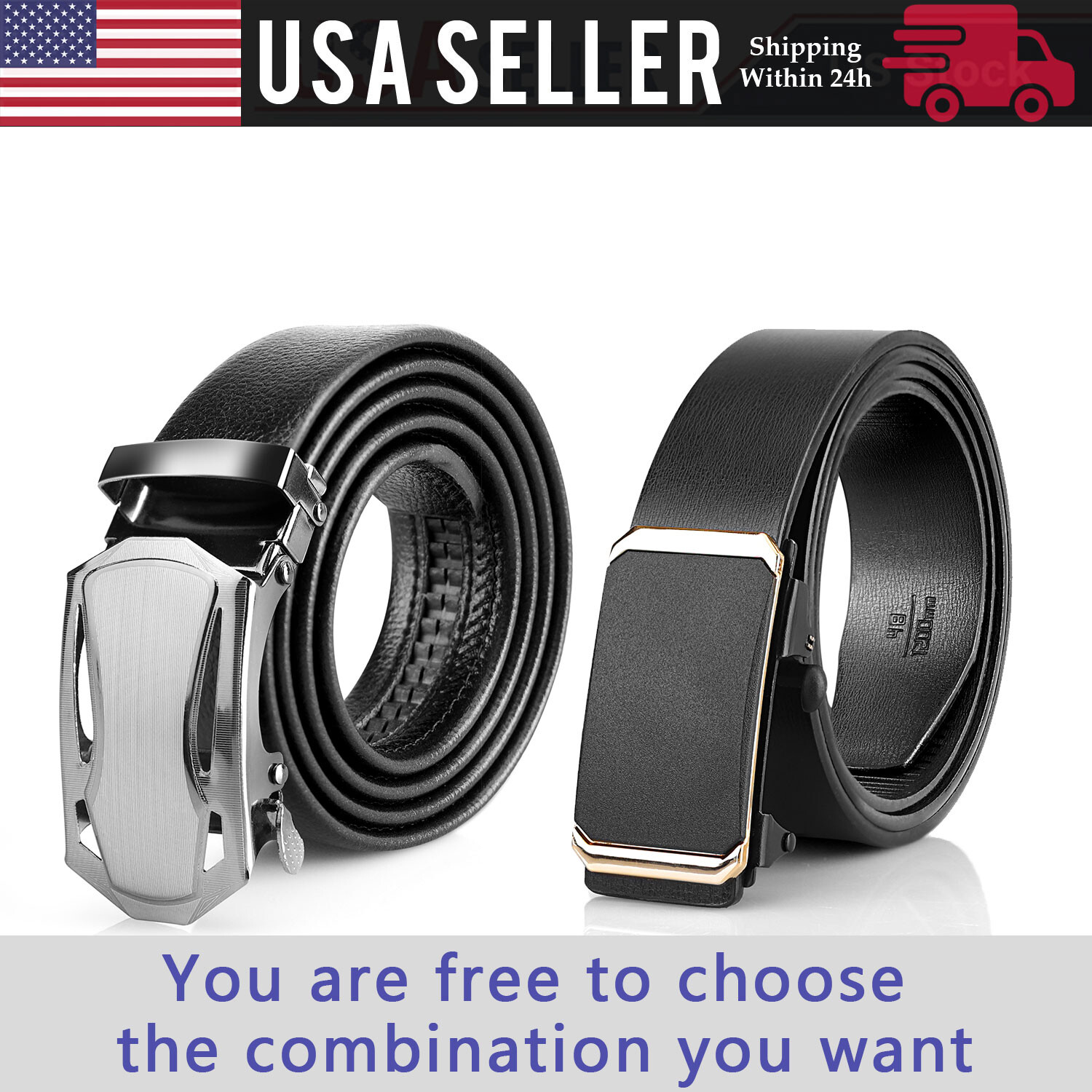 Causal Leather Men’s Ratchet Belts For Men Adjustable Automatic Buckle 120cm/47″