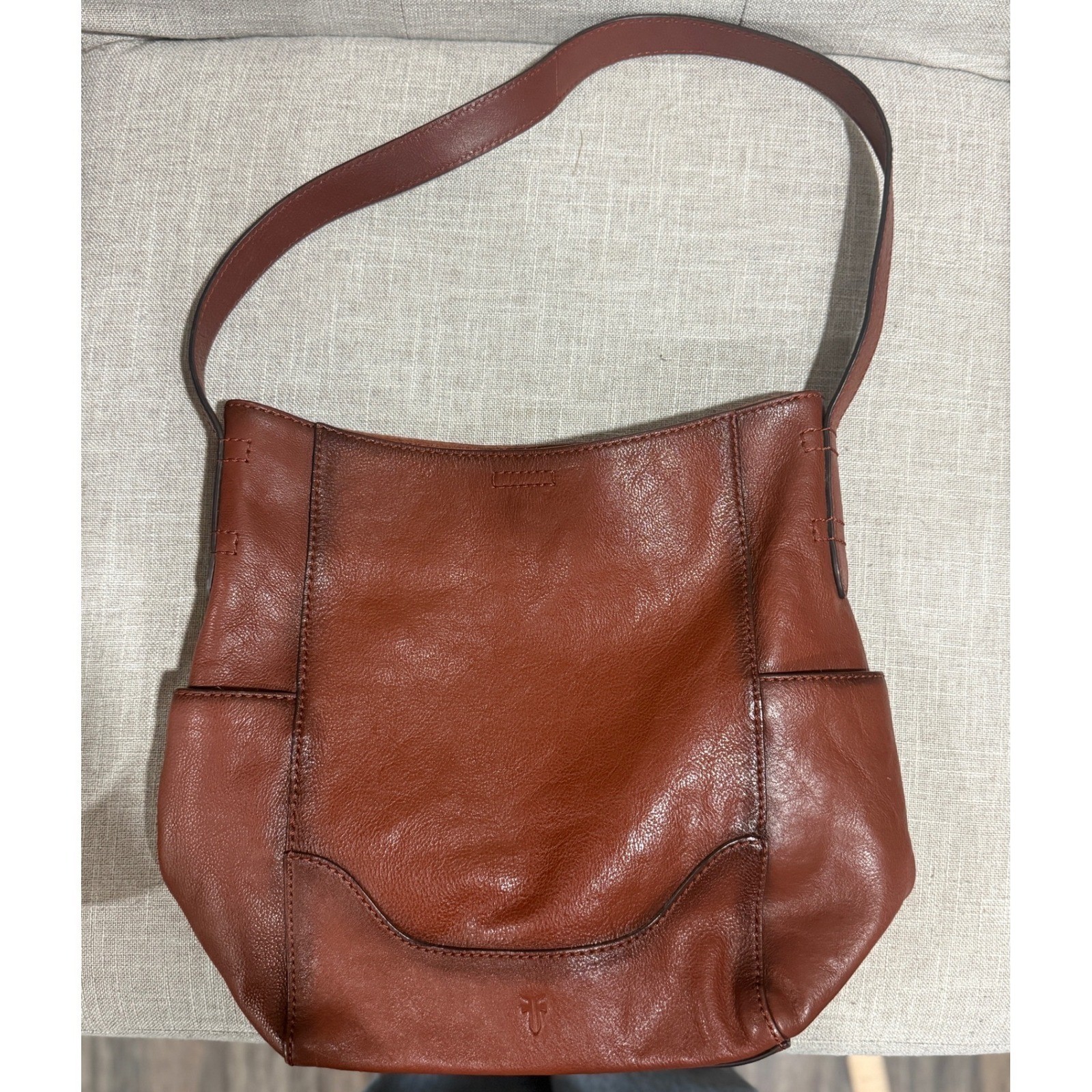 Frye Melissa Cognac Leather Hobo Shoulder Bag Brown Pebbled Leather Handbag