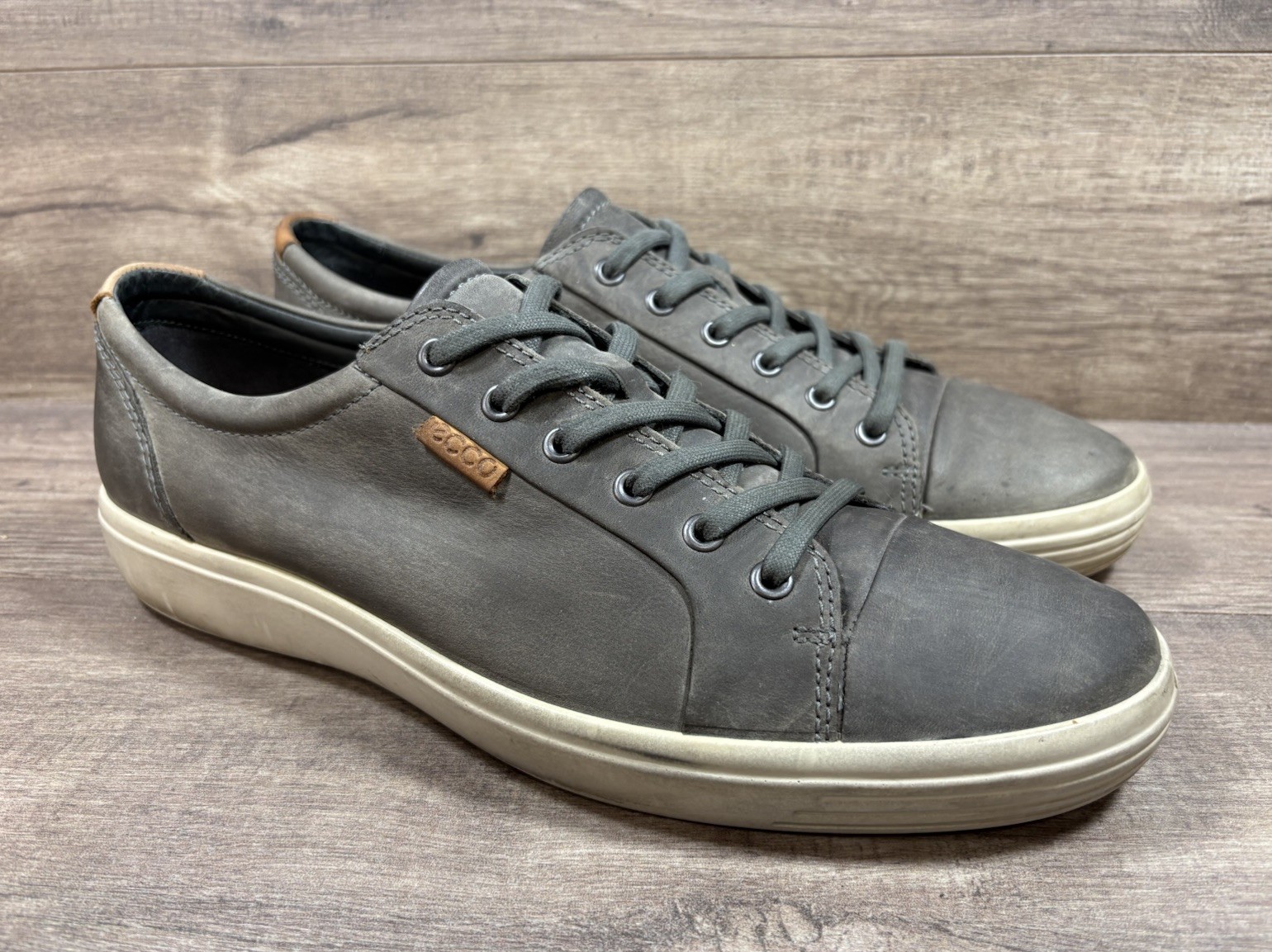 Ecco Soft 7 City Sneakers Shoes Gray Leather Travel Mens Size EU 46 US 12 12.5