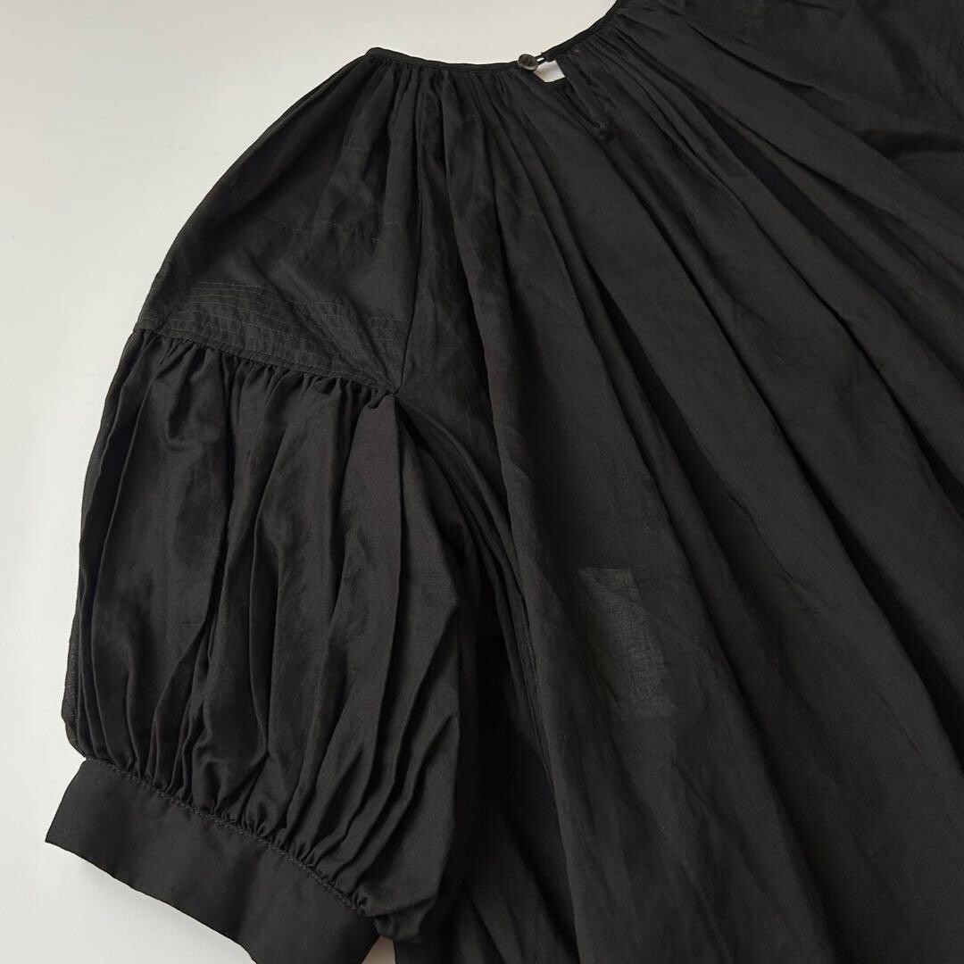 tricot Comme des Garcons Black Sheer Puff Sleeve Gathered Blouse Dress Auth
