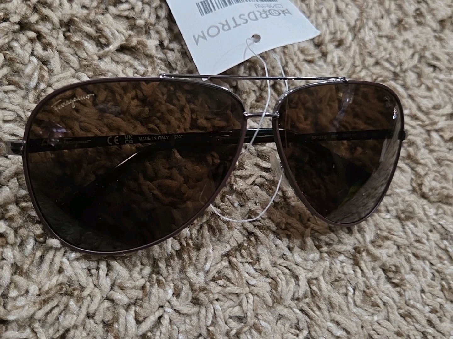 Salvatore Ferragamo Aviator Sunglasses SF131S 067 Gunmetal/Cocoa 60mm