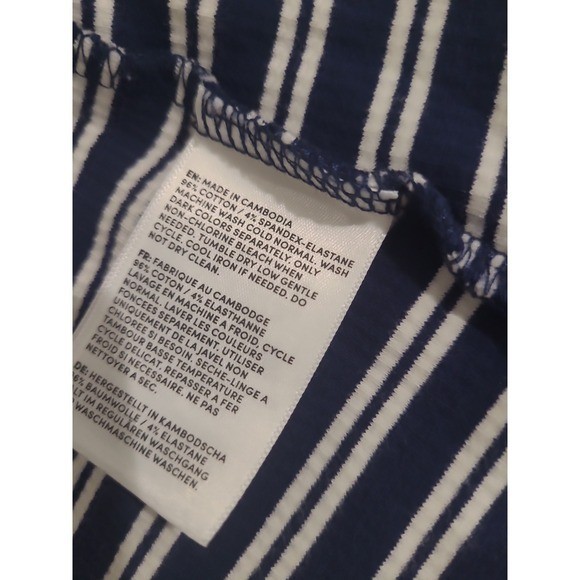 Land’s End Nautical Coastal navy white striped long sleeve pullover Women SZ L