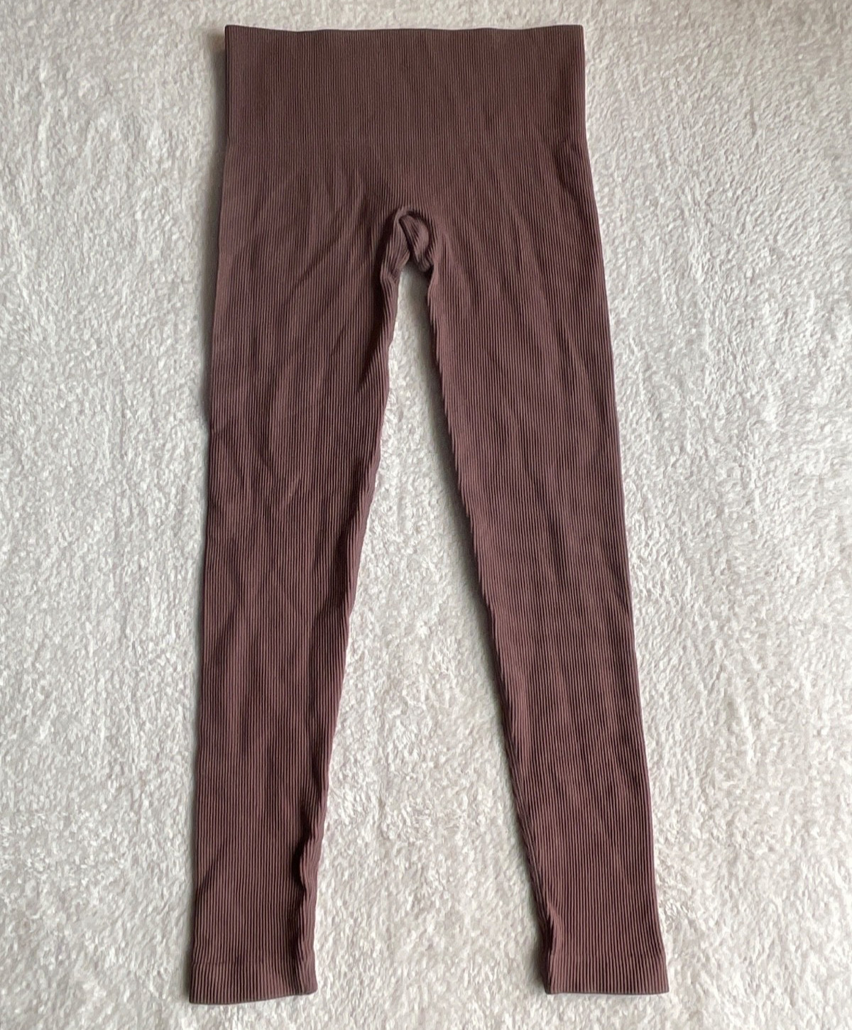 Lemon Ladies Ribbed Seamless Leggings Super Soft High Waisted- BROWN – Small
