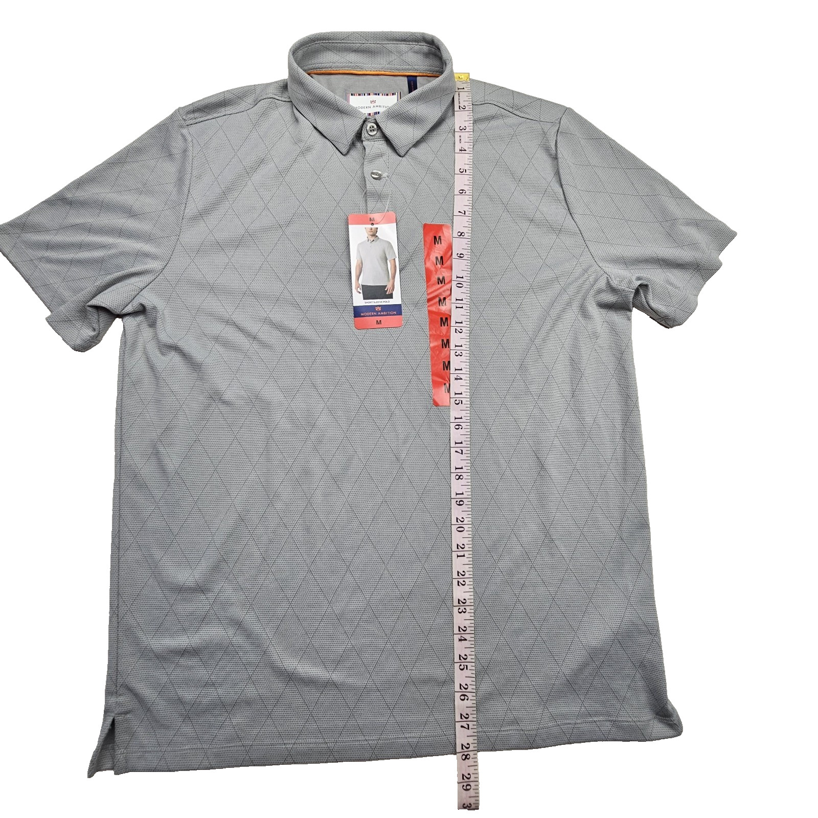MODERN AMBITION Short Sleeve Gray Diamond Polo Shirt Mens Size Medium New