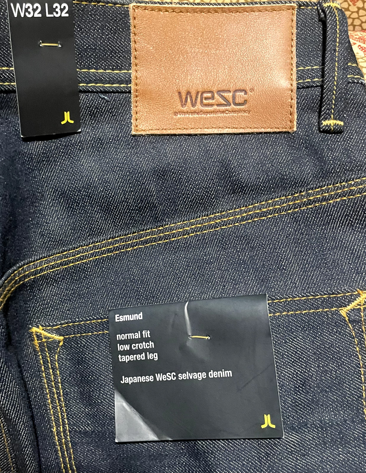 WeSC Esmund Japanese Selvedge Raw Denim 32/32 Mountain Print on inside RARE