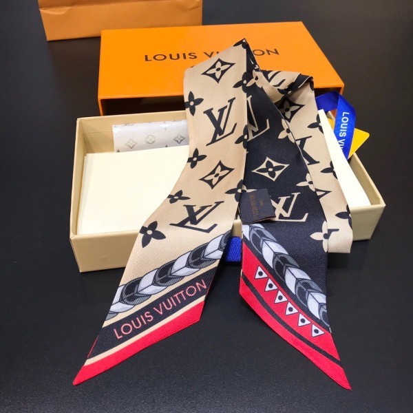 LOUIS VUITTON SCARF MINI 100% AUTHENTIC CLASSIC SILK BEIGE WHITE BLACK