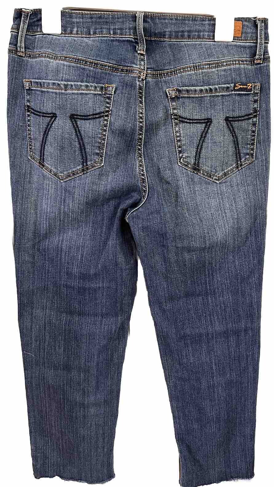 Seven7 Women’s Tower Crop Jeans Size 8 High Rise Straight Raw Hem Fray Stretch