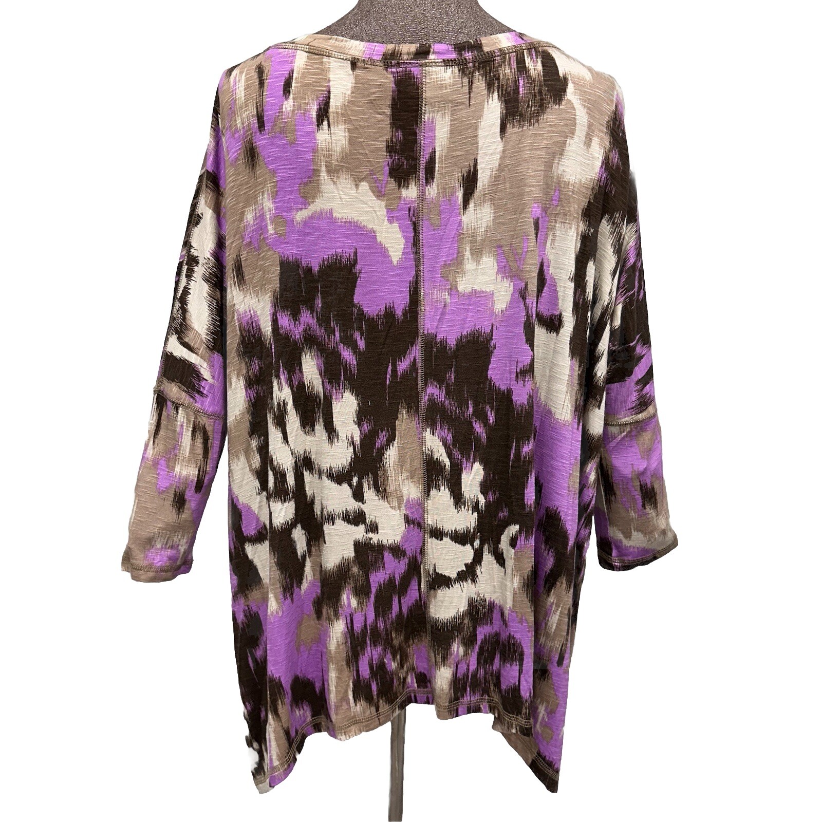 LOGO Lori Goldstein M V Neck Tunic Purple Brown Watercolor Abstract Oversized