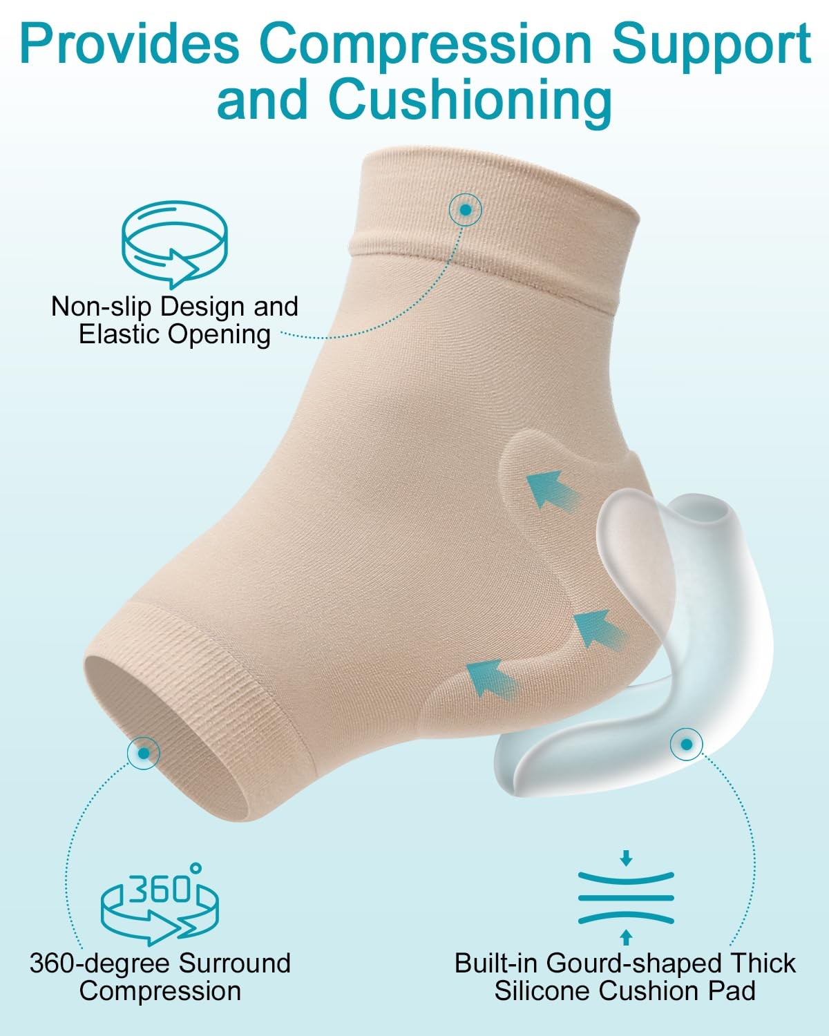 PGRODE Achilles Tendon Sleeve with Silicone Heel Regular Size, Beige