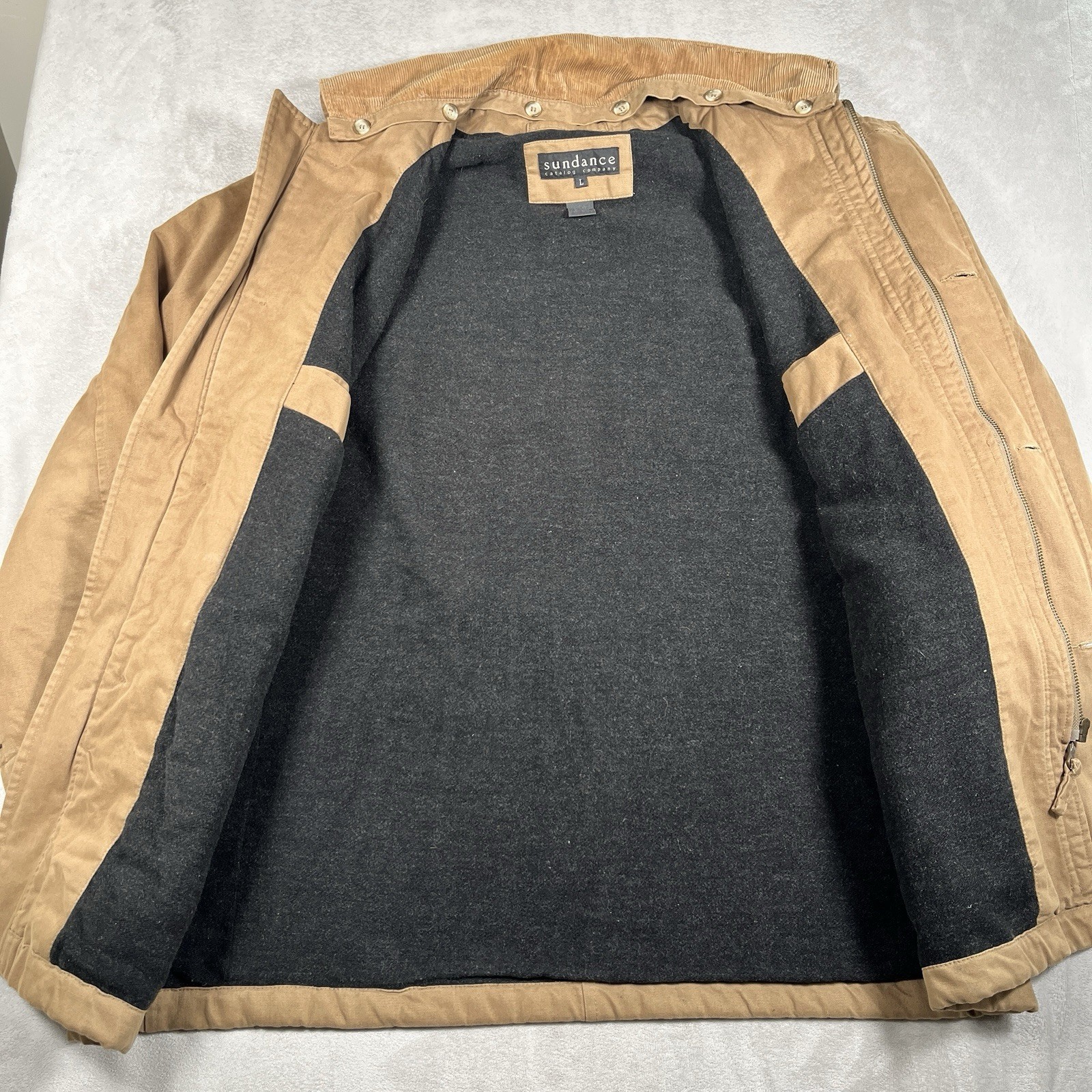 VTG Sundance Chore Jacket Men L 100% Cotton Barn Coat Removable Corduroy Collar