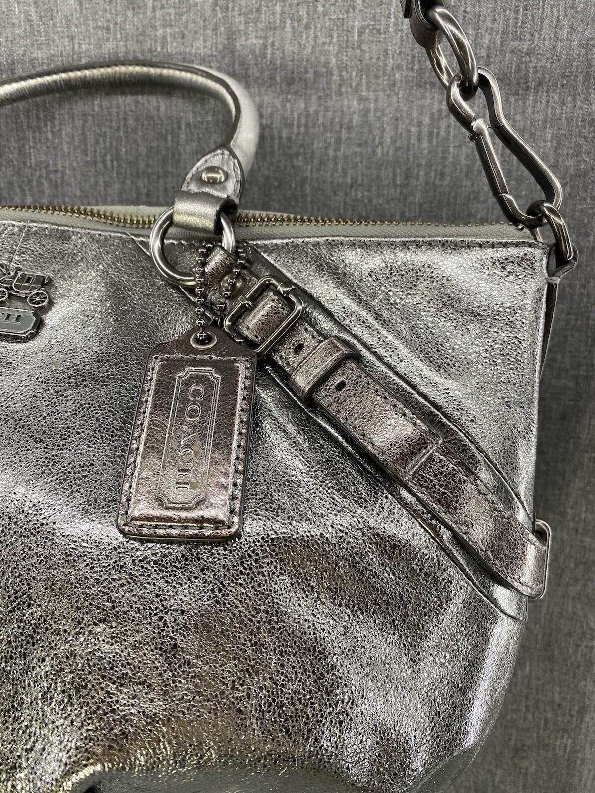 Coach Madison Sophia Leather Metallic Silver Pink Accents Satchel Shoulder Bag