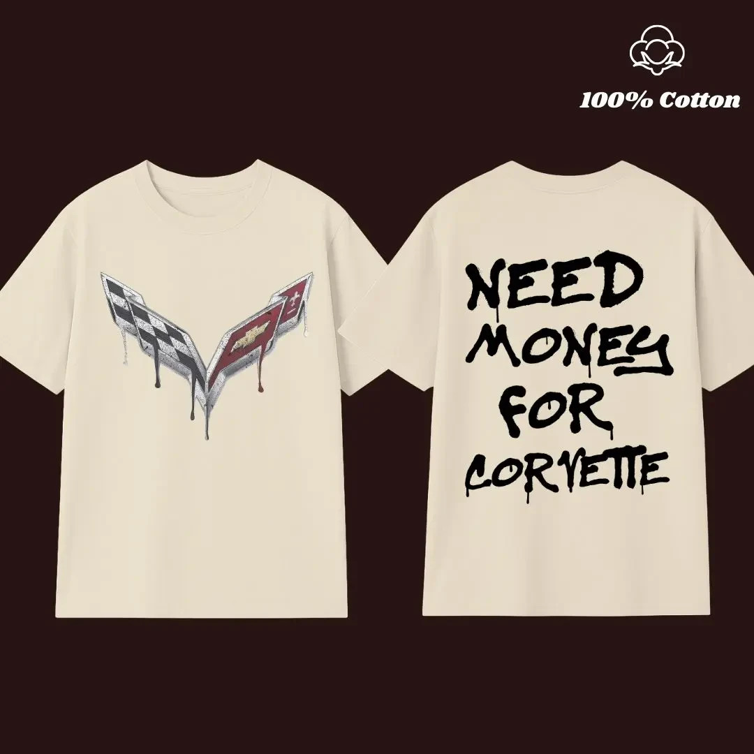 Need Money For Corvette Tshirt, Vintage Car Graphic T-Shirt, Funny Muscle Car