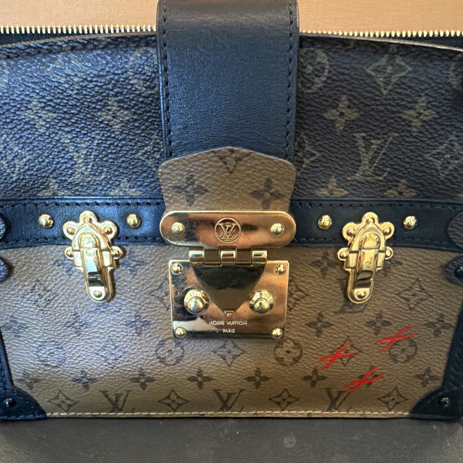 Louis Vuitton Monogram Chain Strap Crossbody Gold Hardware Zip Top Push Lock