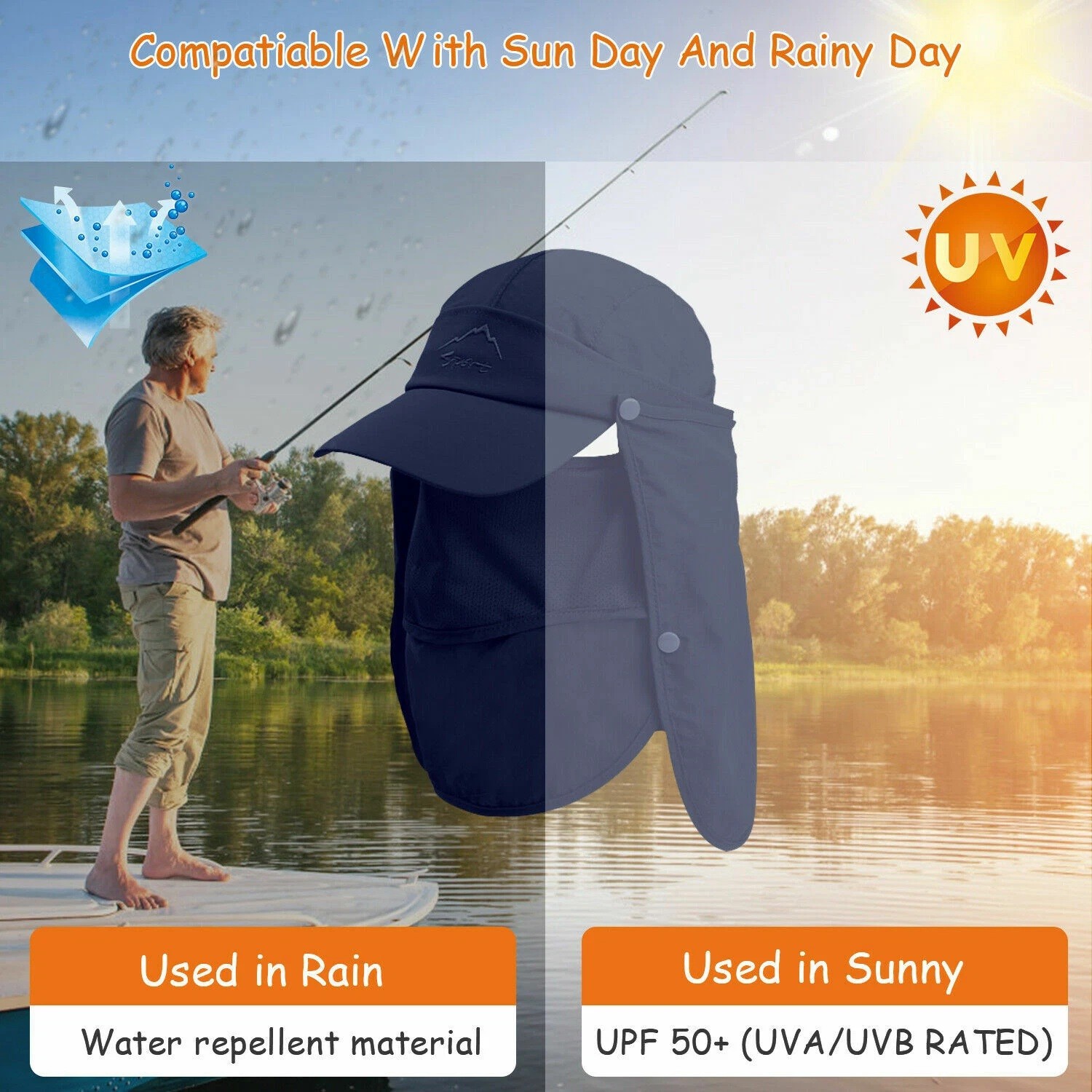 UV Protection Sun Hat with Neck Flap for Fishing Hiking Baseball Cap Outdoor