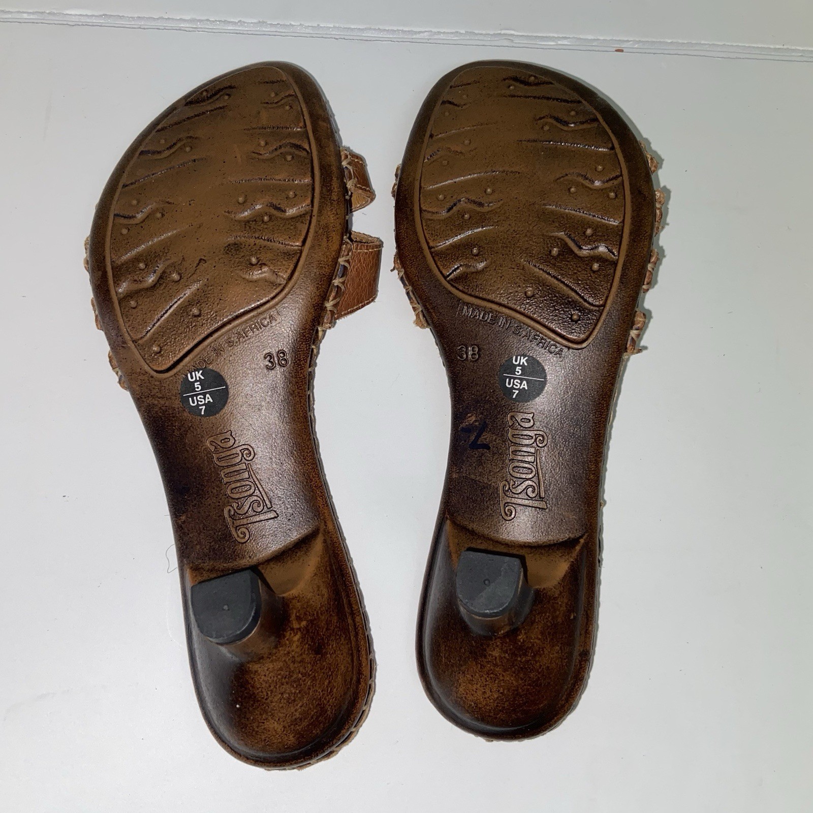 Tsonga Shoes Womens Size 7 Leather Kitten Heels Slip On Sandals Boho Artsy Brown