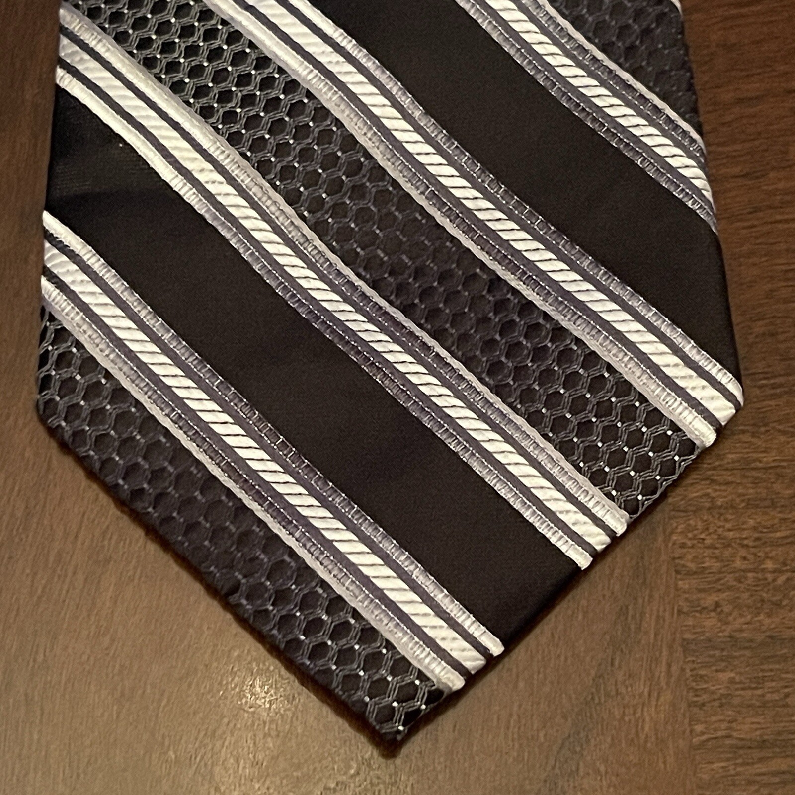 Stacy Adams Black Gray Hand Made 100% Microfiber Men’s Neck Tie Made In China