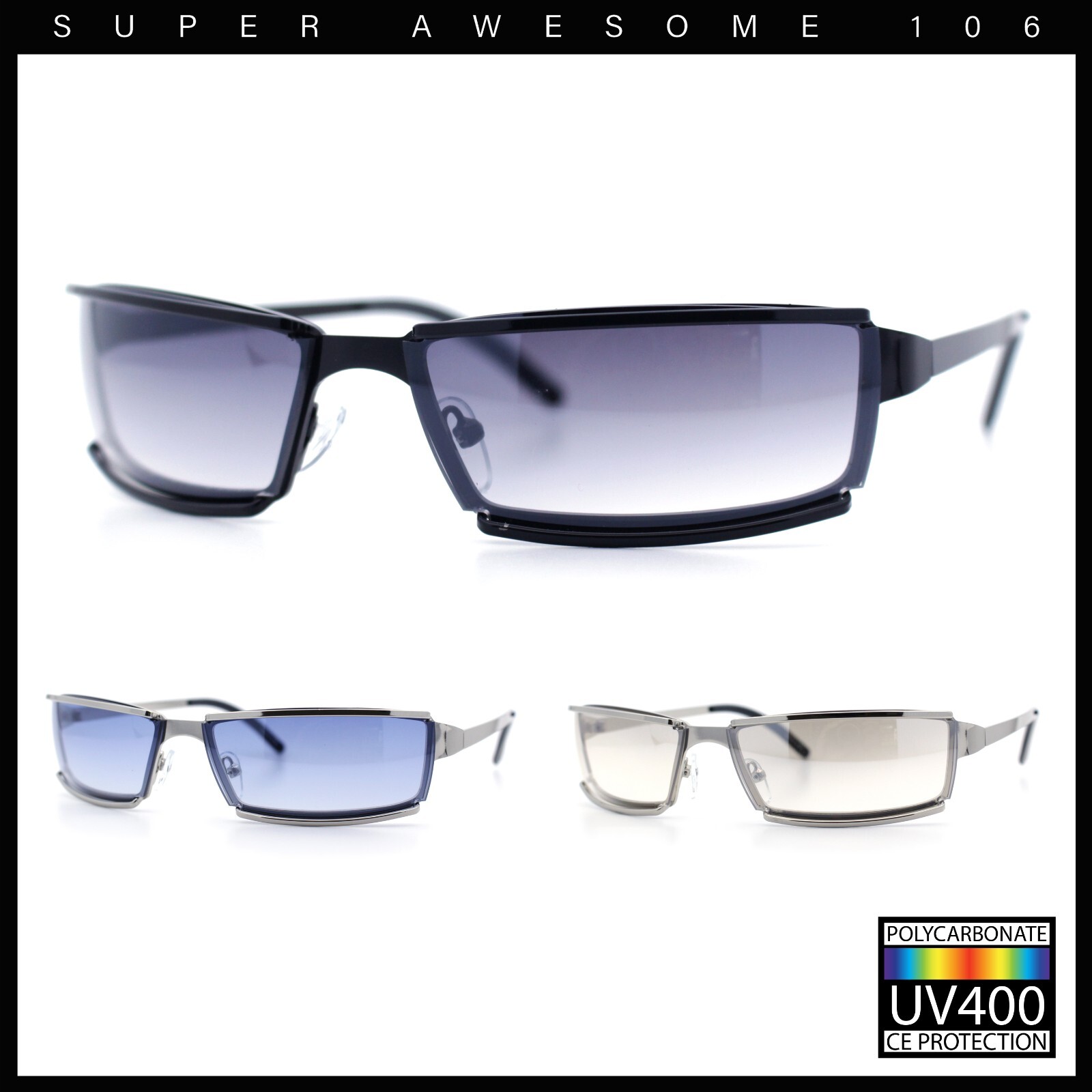 90s Styling Narrow Warp Rectangle Sport Mob Metal Rim Sunglasses