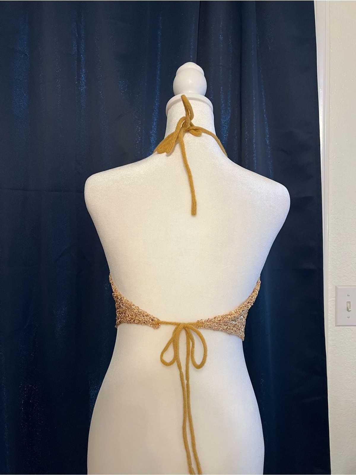 Gold Sequin Crochet Halter Cowl Top – Size S