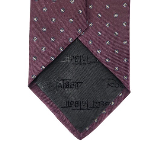 Vtg. Robert Talbott/Jack Henry Burgundy White Foulard Daisies 100% Silk Tie