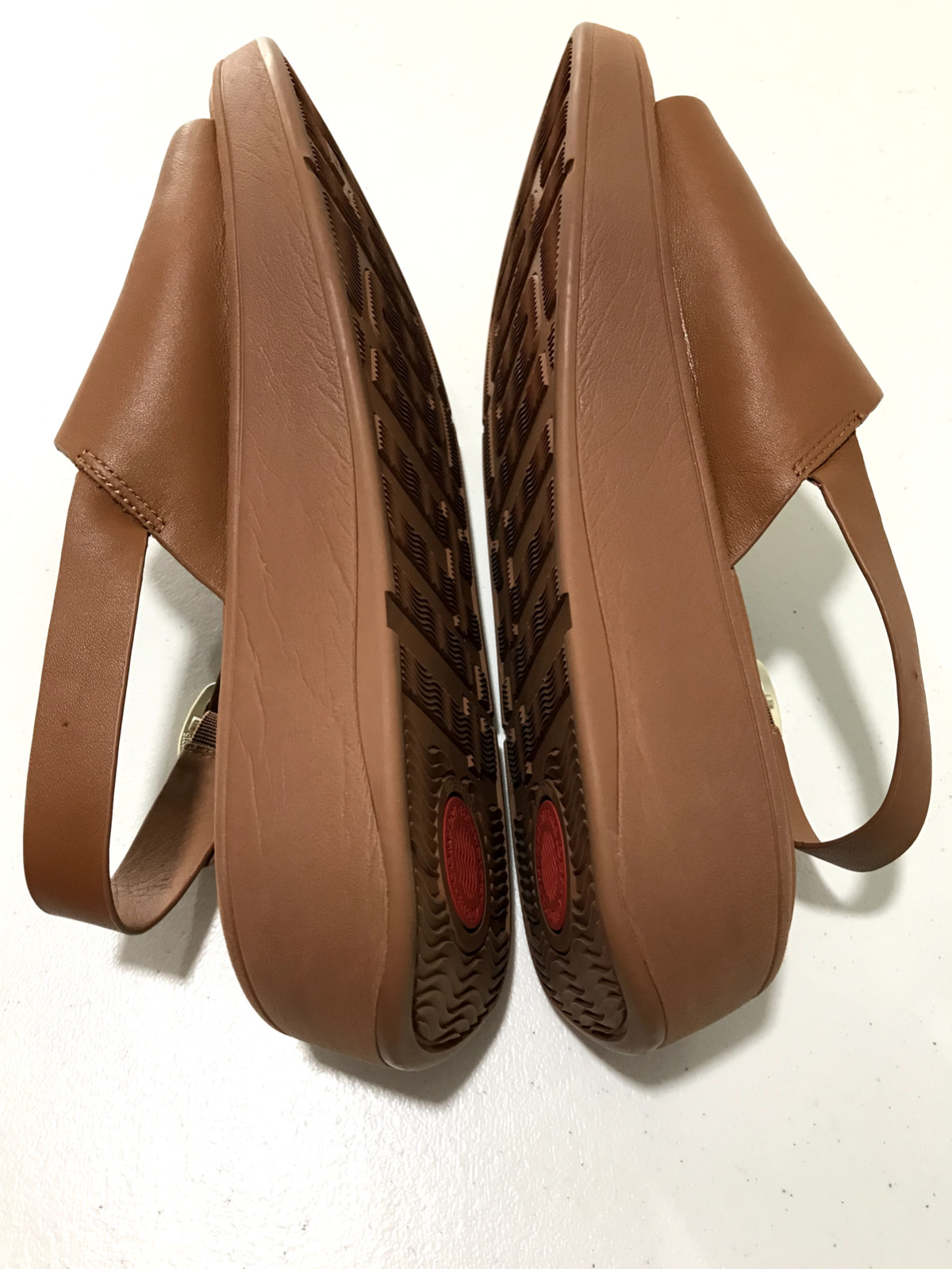 Fitflop F-Mode Tan Leather Platform Back Strap Sandals Women’s Size 10