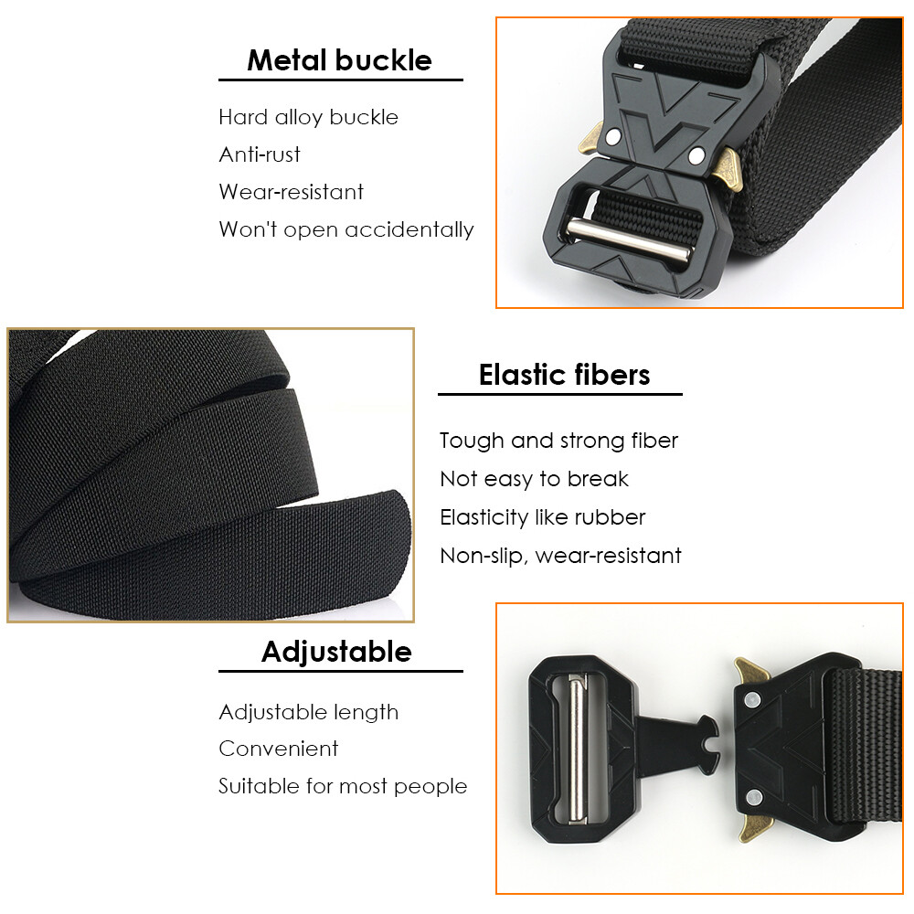 Men’s Nylon Tactical Belt Quick Release 1.5 in Buckle Webbing Waistbelt Black