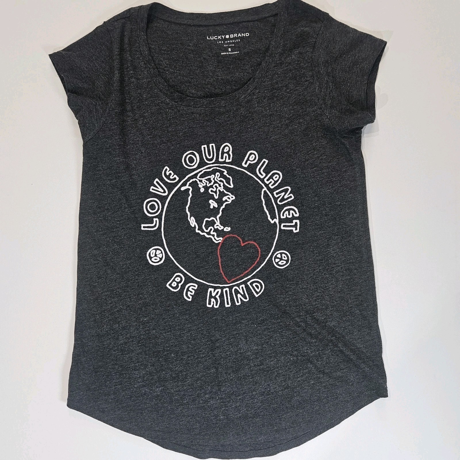 Lucky Brand T-shirt Womens Small Black White Love Our Planet Environmental Tee