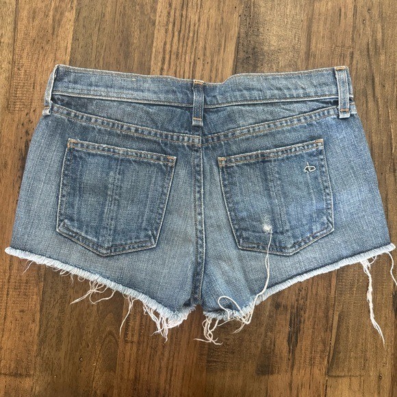 Rag & Bone Mila Cut Off Denim Shorts 24 Moss Raw Hem Distressed 100% Cotton