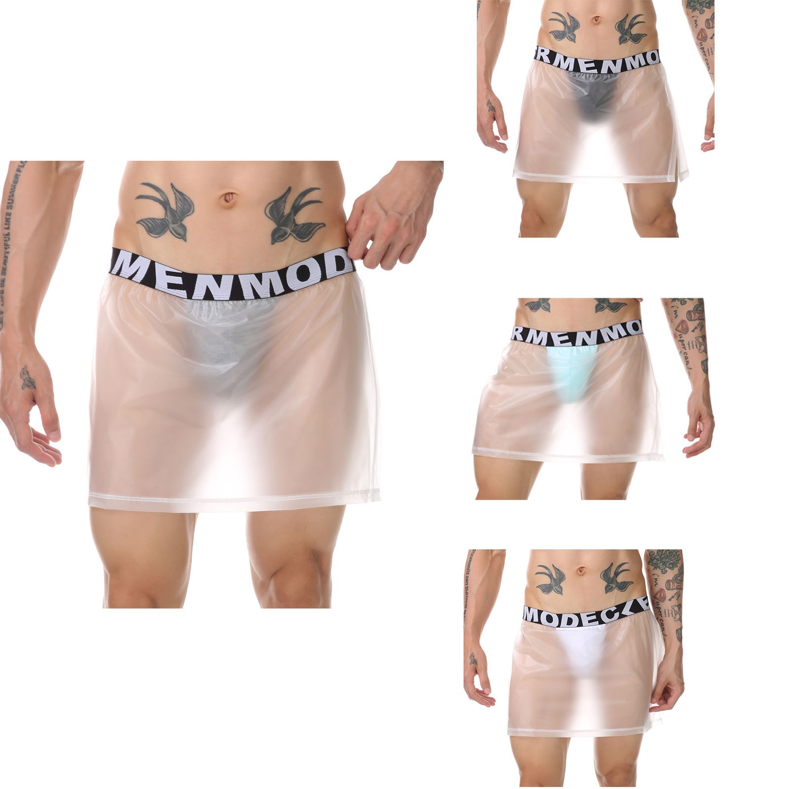 Men Side Slit Waterproof Pvc Skirt with Built-in Briefs Trunk Panties Beachwear