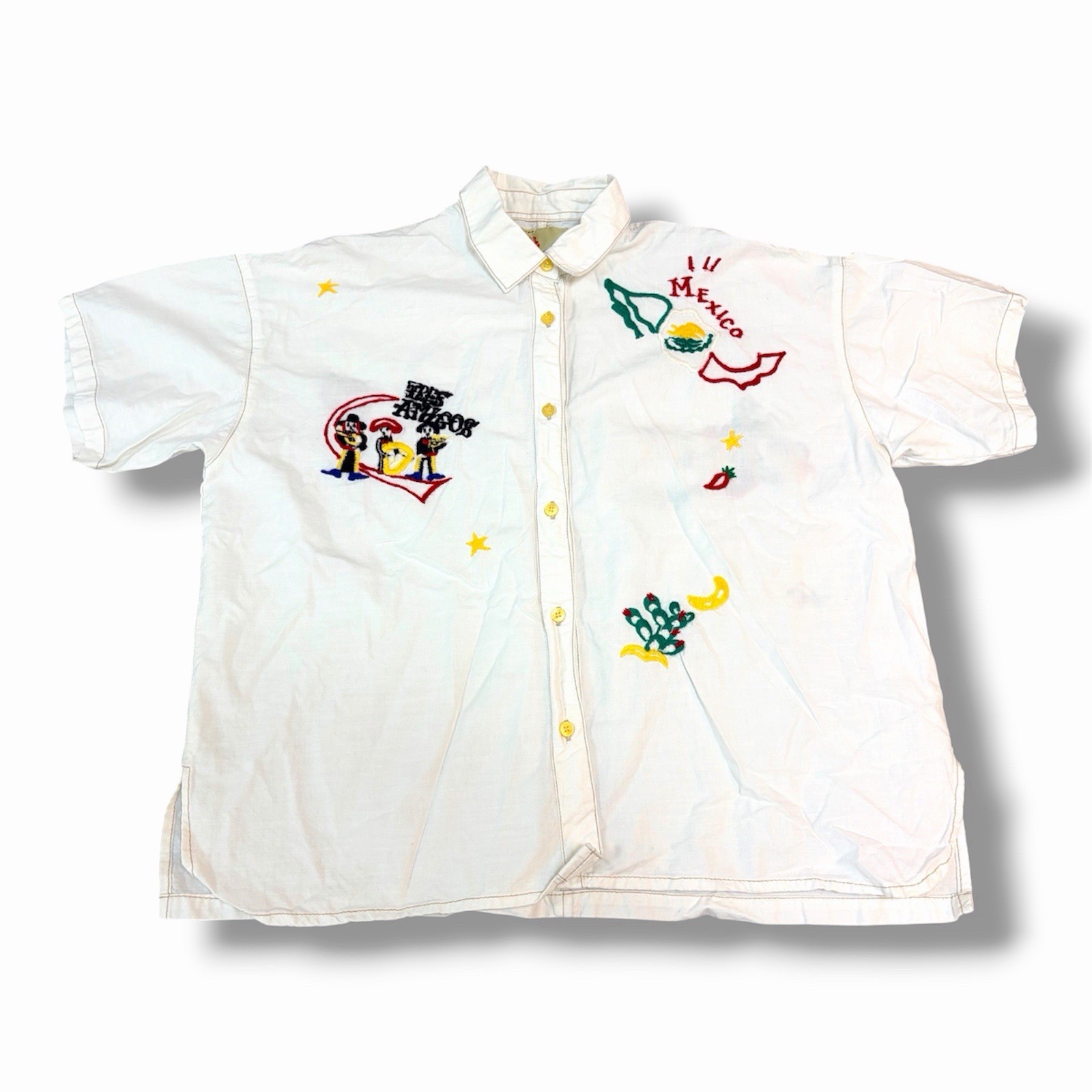 Amina Mexico Embroidered Short Sleeve Shirt White Ethnic Folk Cotton Japan