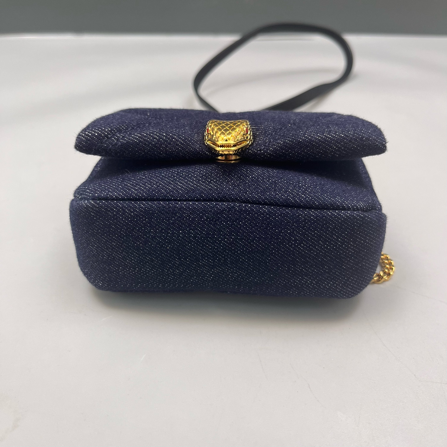 Authentic Bvlgari Serpenti Forever Mini Chain Bag Denim Crossbody Bag Navy Blue