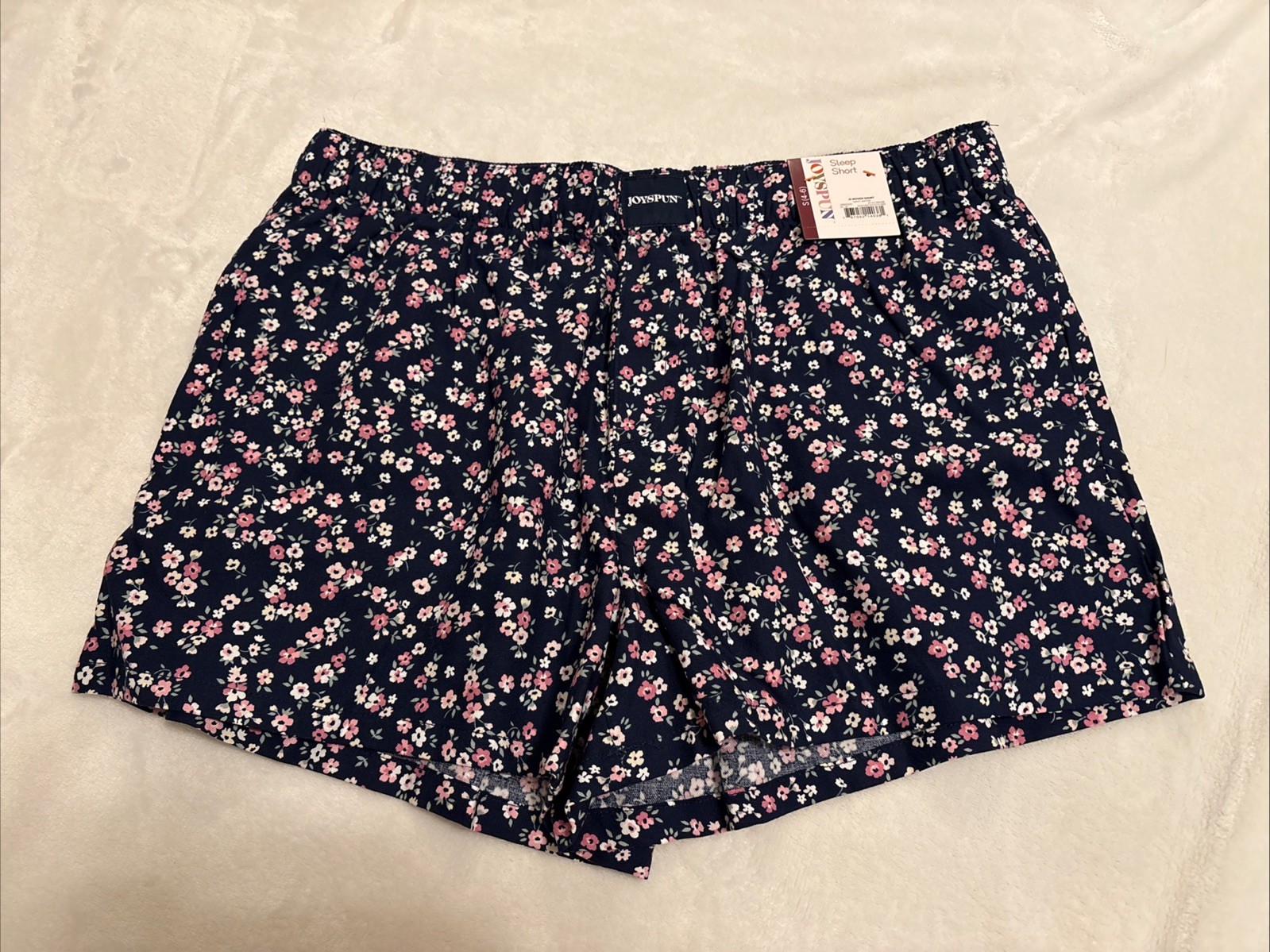 Joyspun Sleep Shorts Pajama Bottoms Dark Blue Floral Cotton Small S Size 4 6 NWT