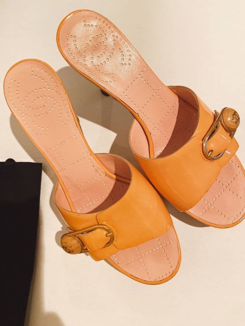 CHANEL Mules Sandals Size 23cm Heel Height 8cm Excellent Condition