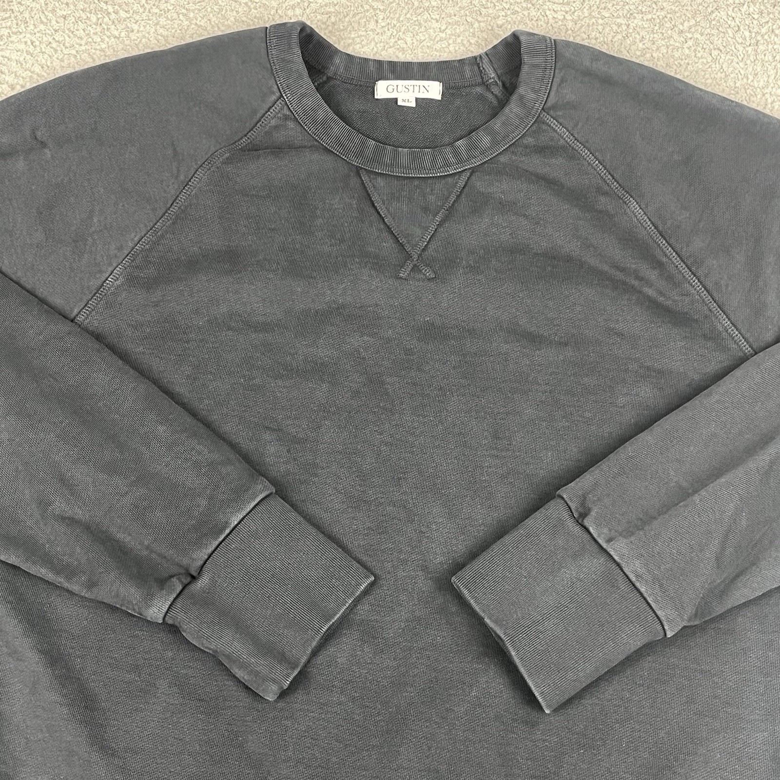 Gustin Sweatshirt Mens XL Black Crewneck Sweater Pullover Heavyweight Raglan USA