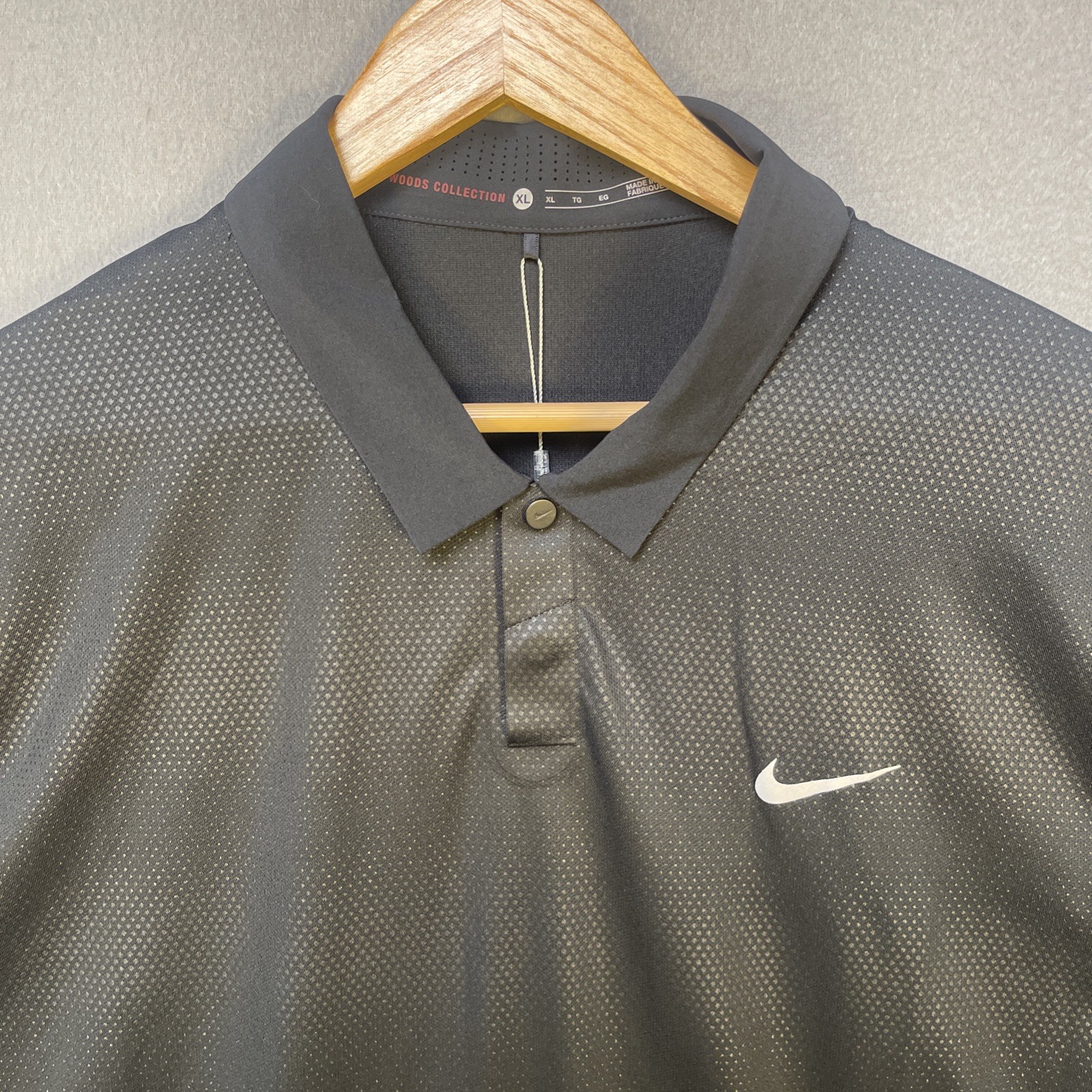 Nike Golf Tiger Woods Collection Polo Shirt Mens XL Black Micro Dot Print NEW