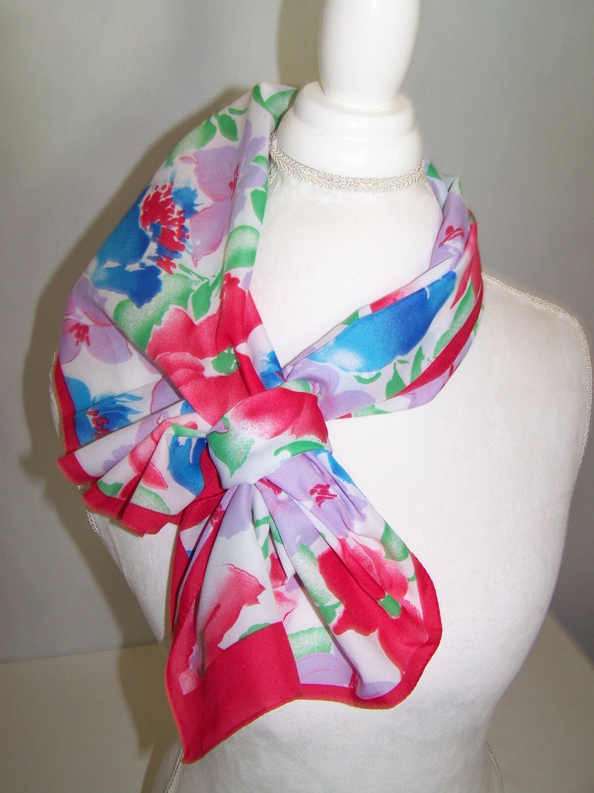 Floral Print Rectangular Silky Scarf 54 x 11 inches Polyester Spring Colors