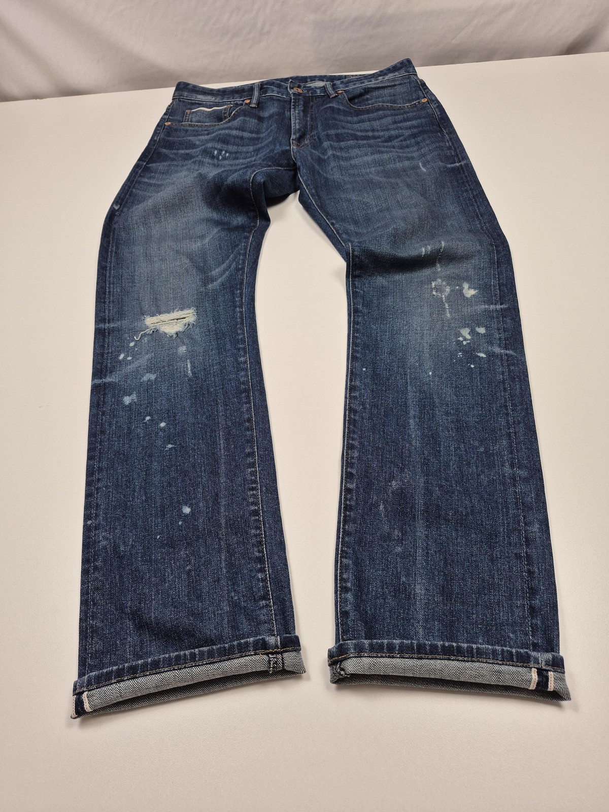 Bonobos Stretch Selvage Jeans Mens 32×32 Blue Slim Cuffed Distressed