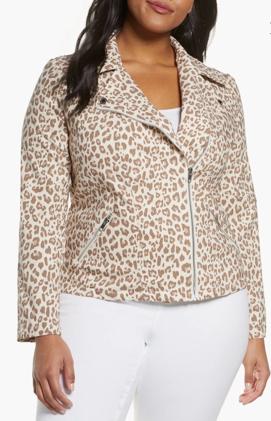 Ady P Classic Leopard Combo Front Zip and Pockets Jacket Size L NWT