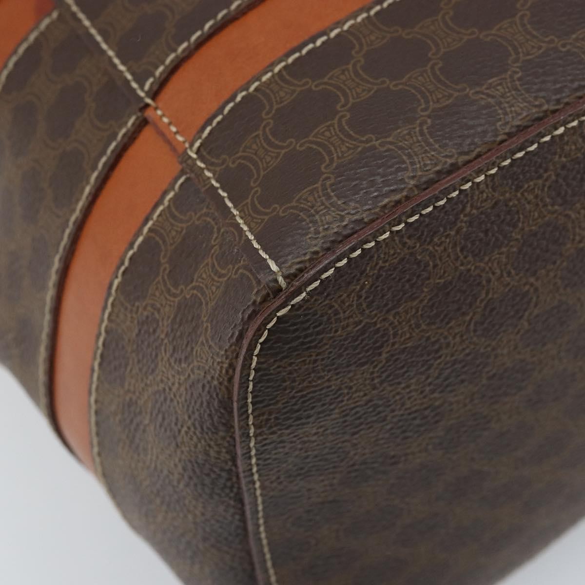 CELINE Macadam Canvas Backpack PVC Leather Brown Gold Auth gh1897