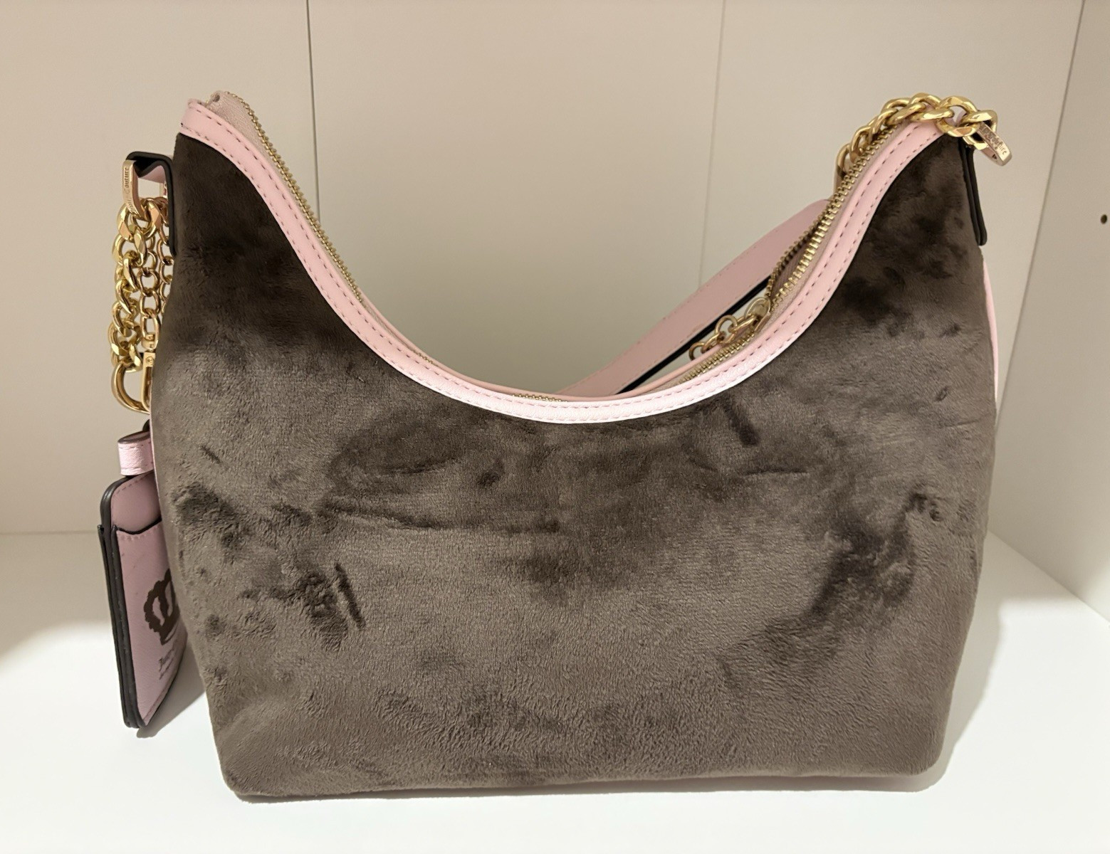 Women’s Gray Hobo Shoulder Bag Gold Chain Strap Zip Closure Detachable Strap