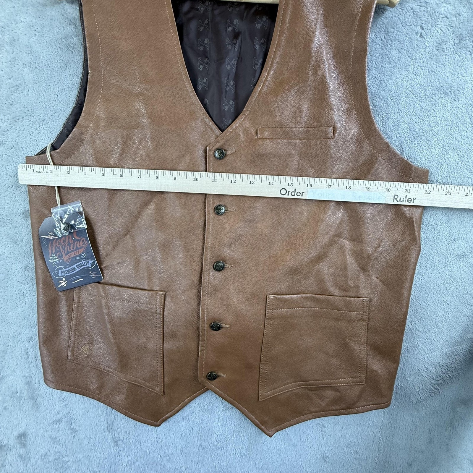 Moon Shine Spirit Vest Men Medium Brown Faux Leather Western Cowboy New MSSU22V2