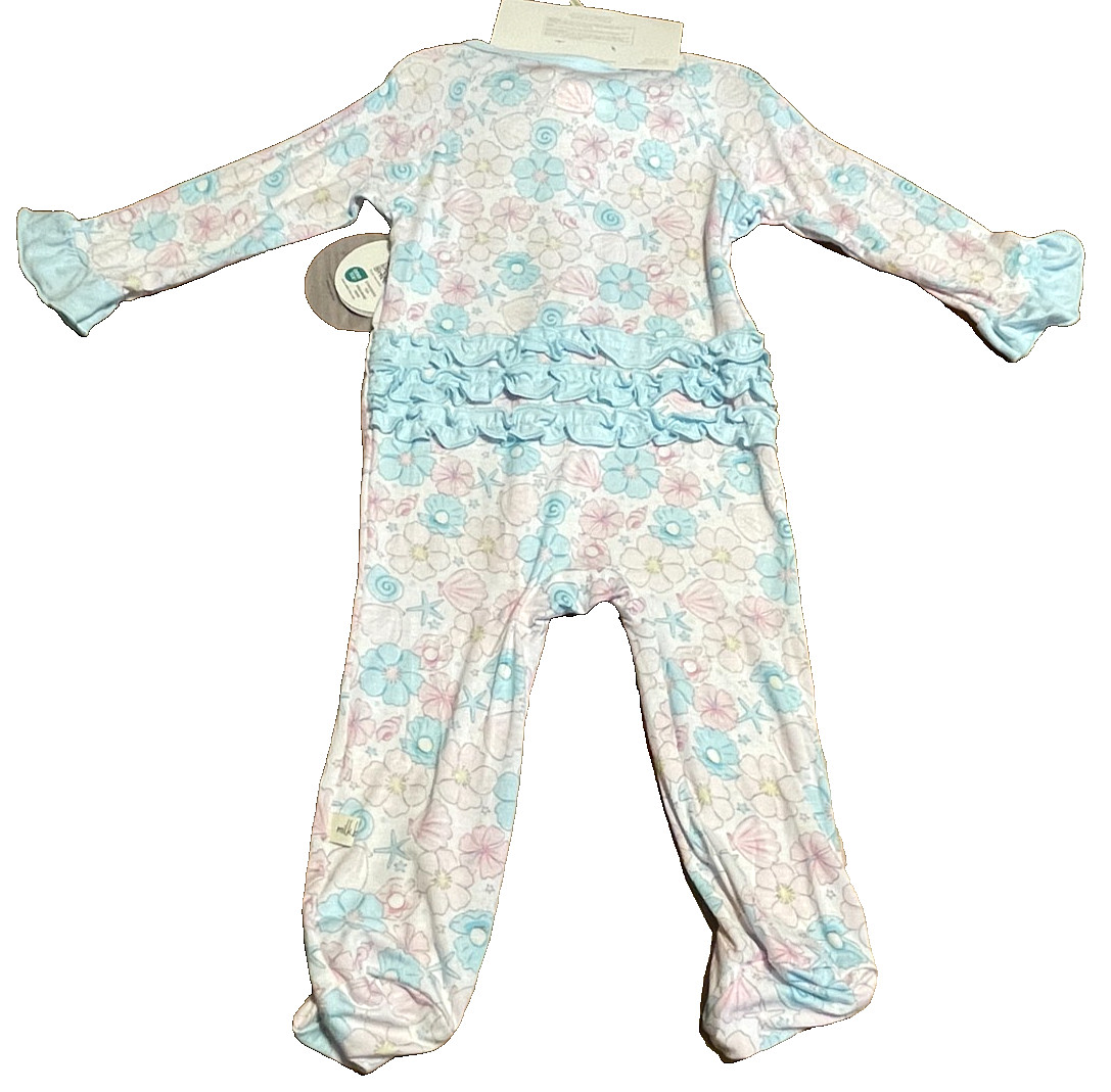 Milkberry Bamboo Shells Flowers Sleeper Ruffles 2 Way Zipper New Girl Baby 6-9M