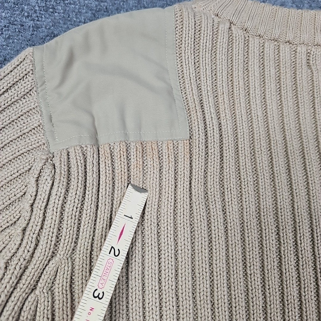 LL Bean Mens Medium Reg Commando Sweater Cotton Ribbed Elbow Patch 0BYK5 Khaki